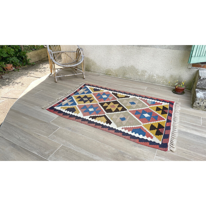 Vintage kilim tapijt van zuivere wol