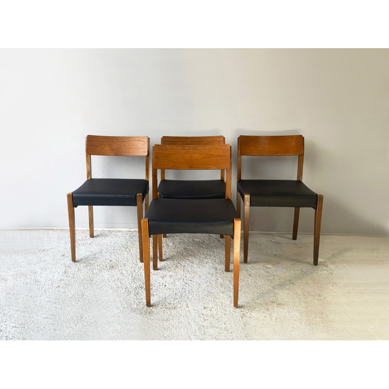 Set 4 mid century dining chairs in teak with upholstered