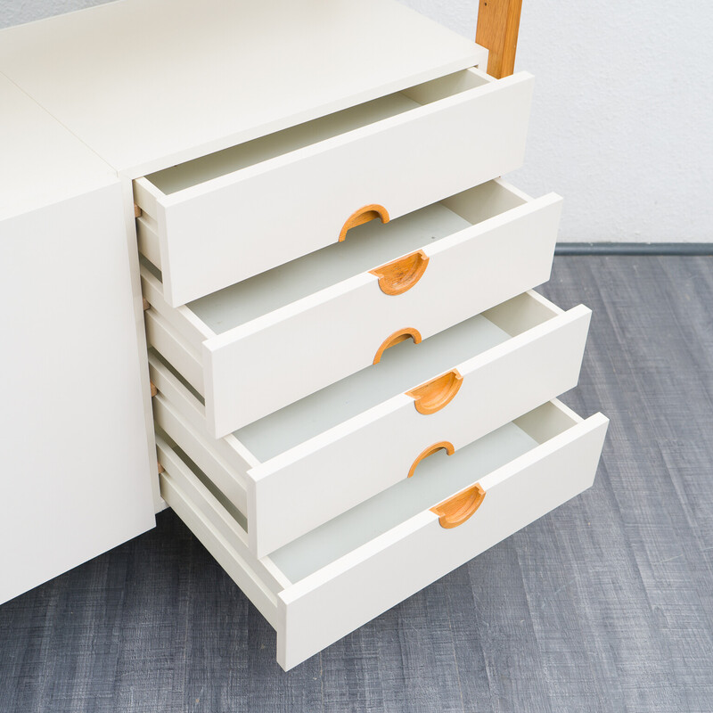 Vintage shelving system in solid oakwood with drawers, 1970s