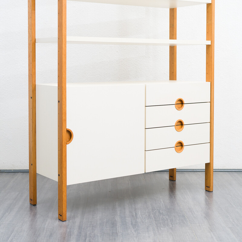 Vintage shelving system in solid oakwood with drawers, 1970s