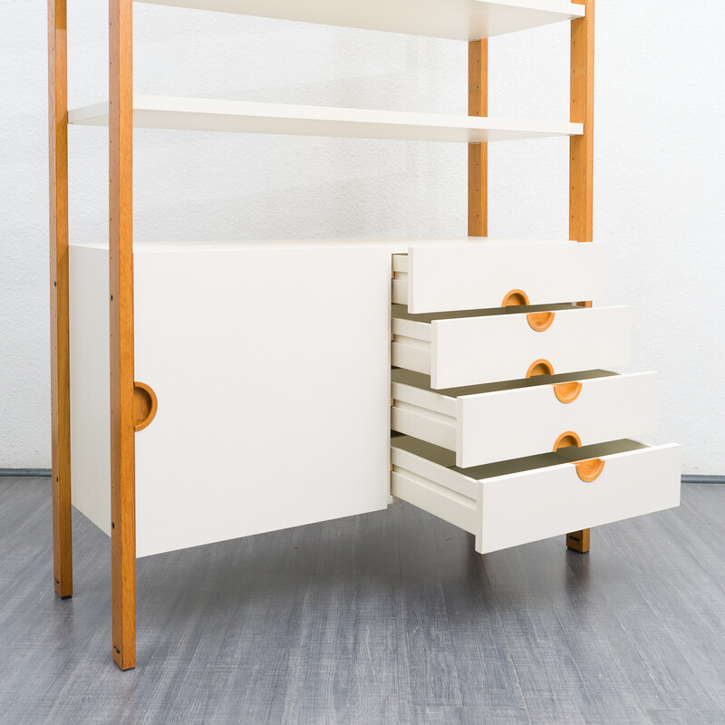 Vintage shelving system in solid oakwood with drawers, 1970s