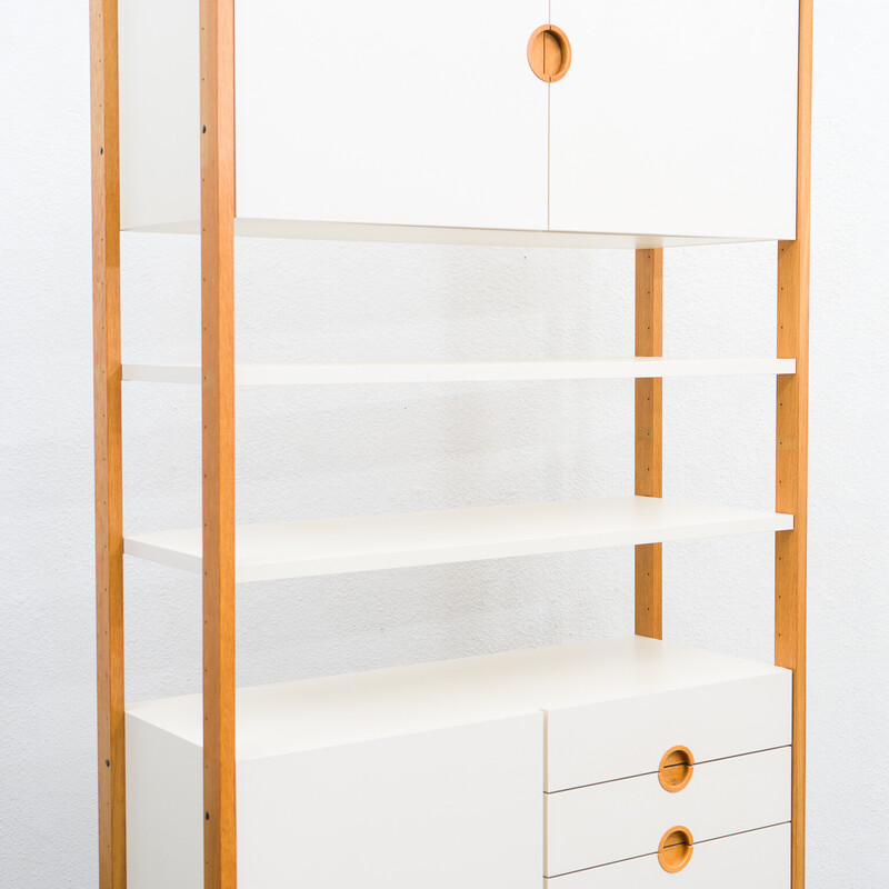 Vintage shelving system in solid oakwood with drawers, 1970s