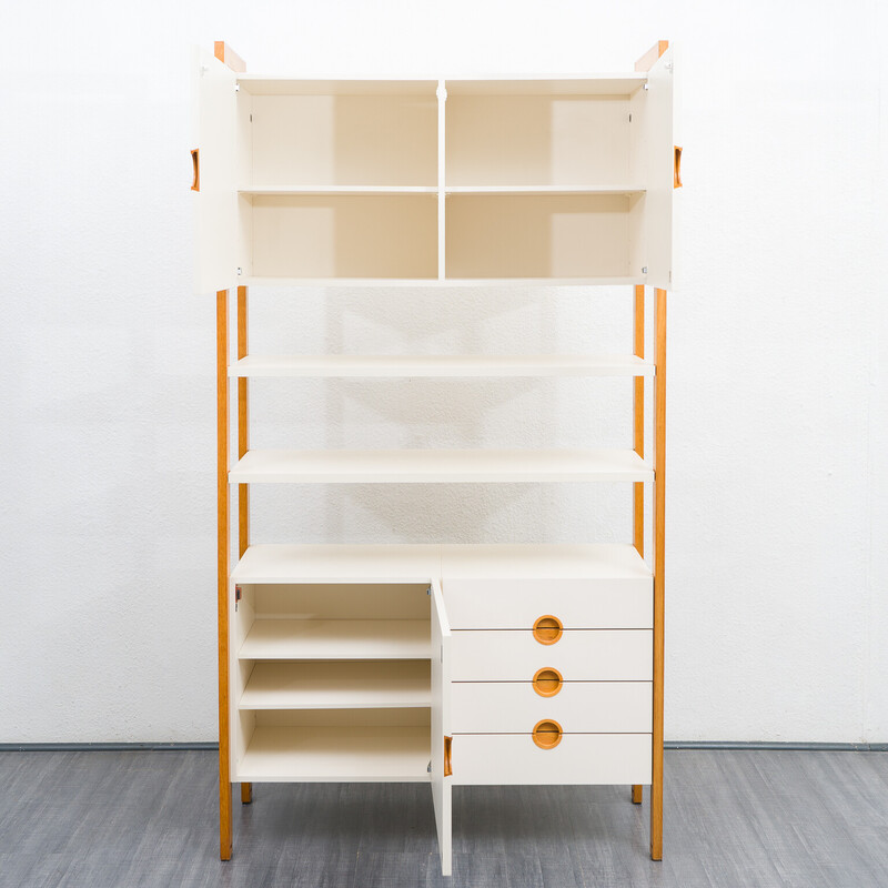 Vintage shelving system in solid oakwood with drawers, 1970s