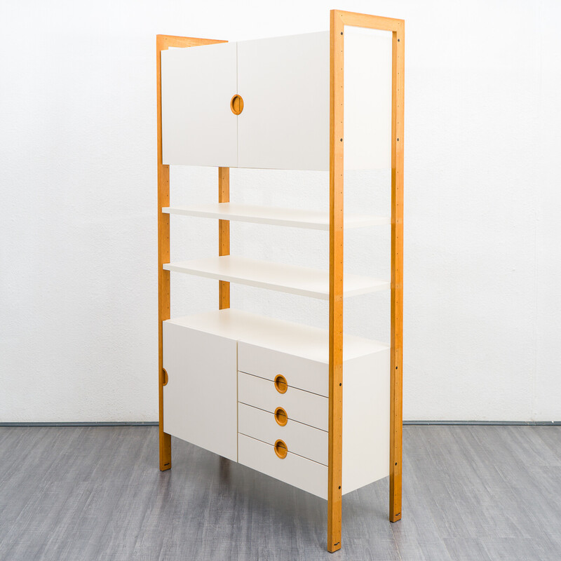 Vintage shelving system in solid oakwood with drawers, 1970s