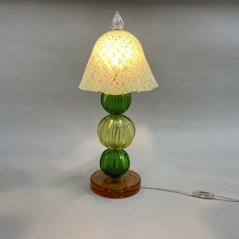 Lámpara de mesa italiana vintage de cristal de Murano Mushroom, años 90