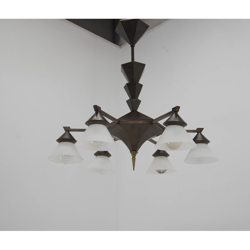 Vintage Cubism chandelier by Franta Anyz, 1920s