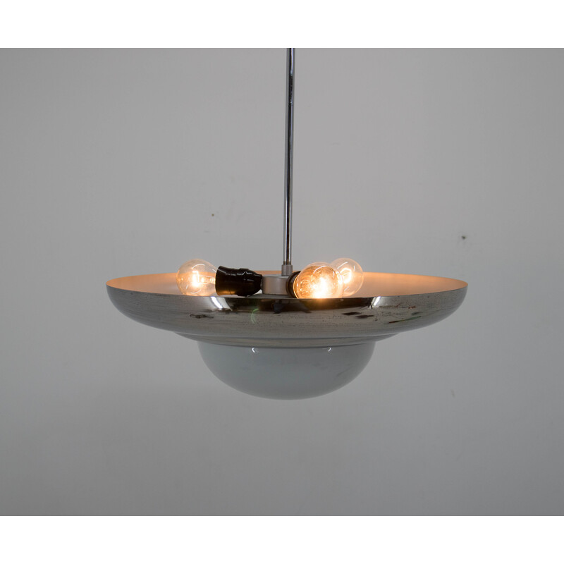 Vintage Ufo chandelier with opaline glass shade by Napako, 1940s