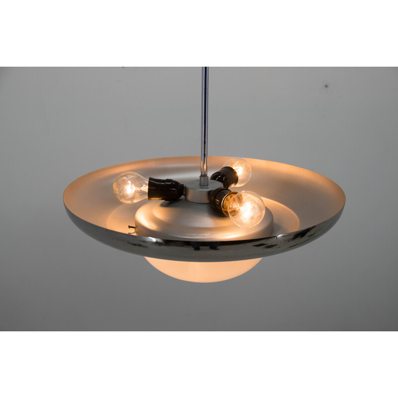 Vintage Ufo chandelier with opaline glass shade by Napako, 1940s