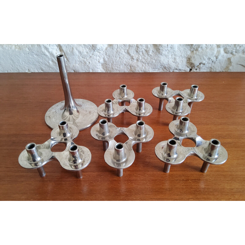 Set of 6 vintage candlesticks and 1 Orion stand by Fritz Nagel and Ceasar Stoffi for Bmf, Germany 1970