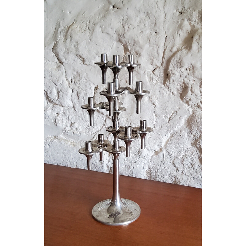 Set of 6 vintage candlesticks and 1 Orion stand by Fritz Nagel and Ceasar Stoffi for Bmf, Germany 1970