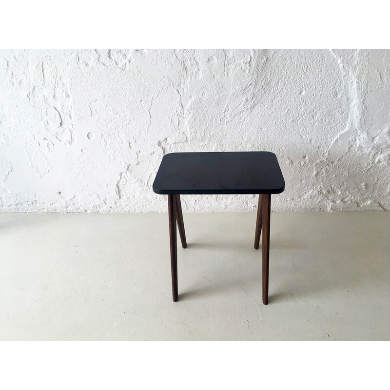Vintage oakwood side table with black top, 1960