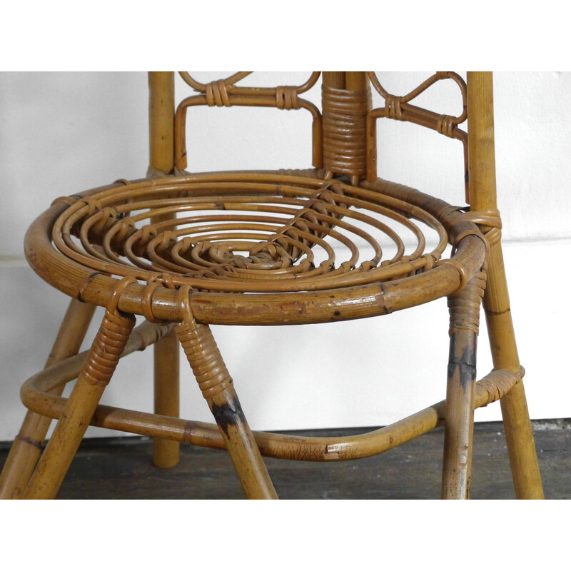 Pair of vintage low chairs in rattan and bamboo, 1960