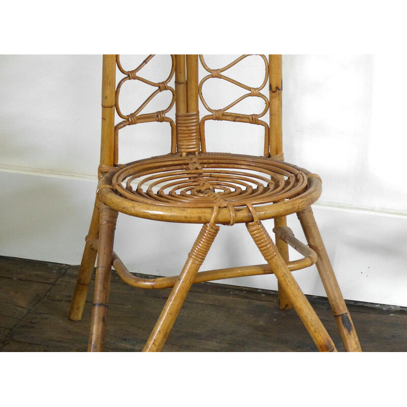 Pair of vintage low chairs in rattan and bamboo, 1960