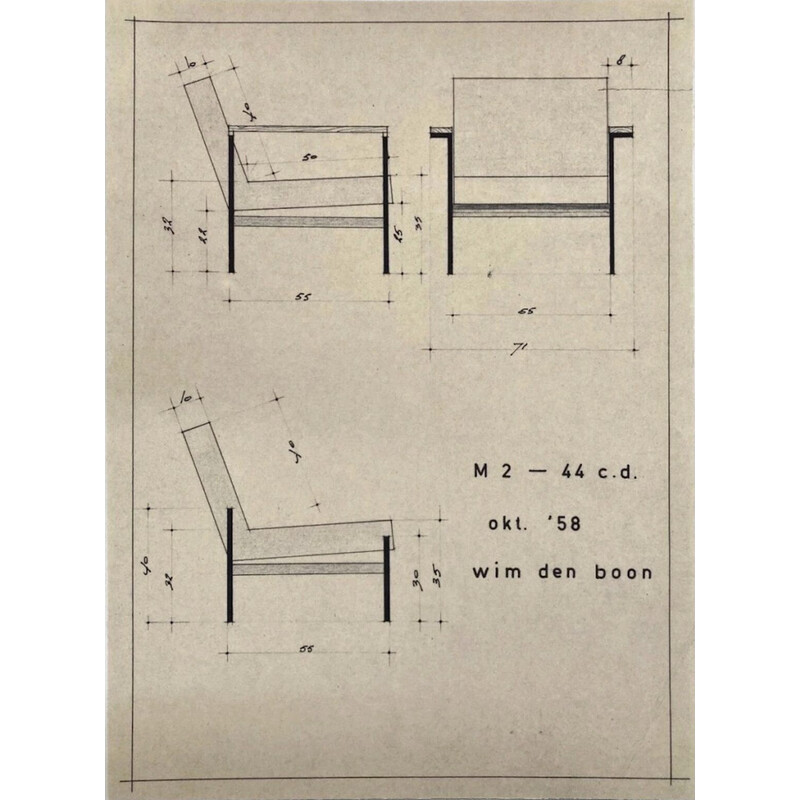 Paar vintage M2-44 fauteuils van Wim den Boon, Nederland 1958