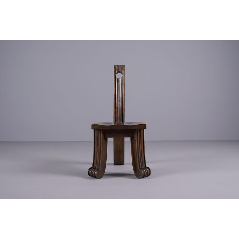 Cadeira de madeira esculpida Brutalista Vintage rústica, 1940-1950s