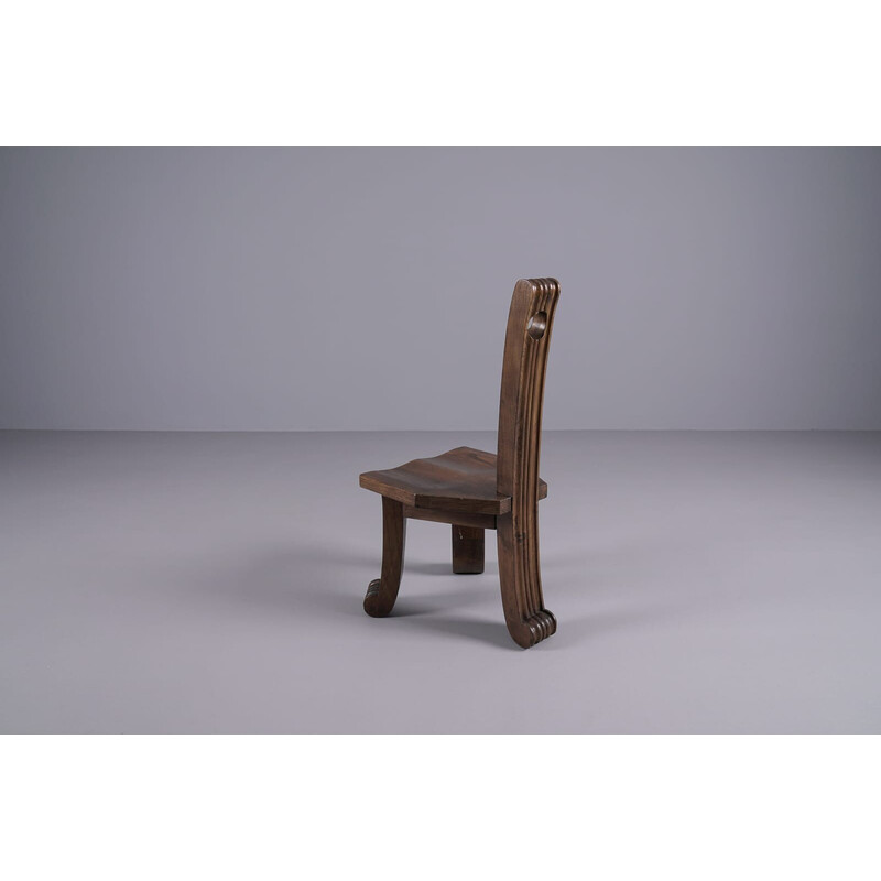 Chaise rustique Brutaliste vintage en bois sculpté, 1940-1950