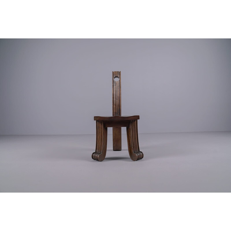 Chaise rustique Brutaliste vintage en bois sculpté, 1940-1950