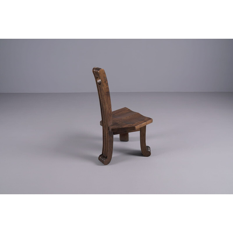 Vintage rustieke Brutalistische gebeeldhouwde houten stoel, 1940-1950