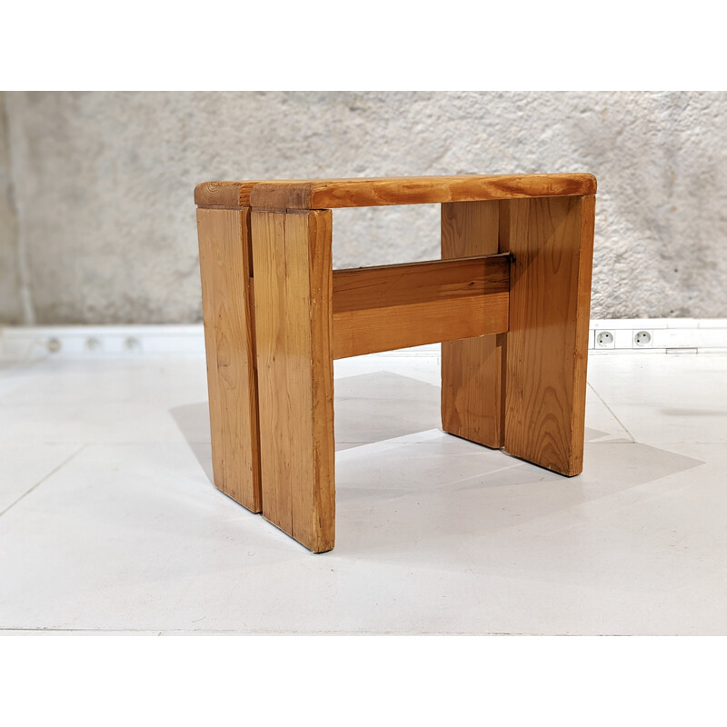 Vintage pine stool model "les Arcs" for Charlotte Perriand, 1960