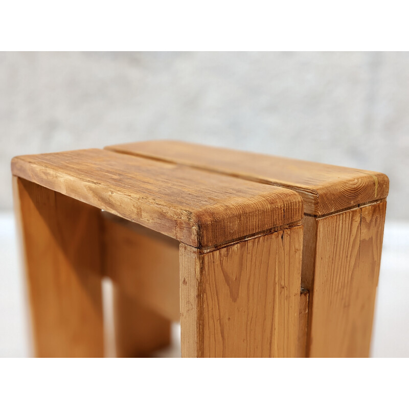 Vintage pine stool model "les Arcs" for Charlotte Perriand, 1960