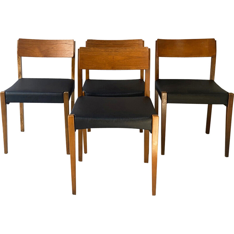 Set 4 mid century dining chairs in teak with upholstered