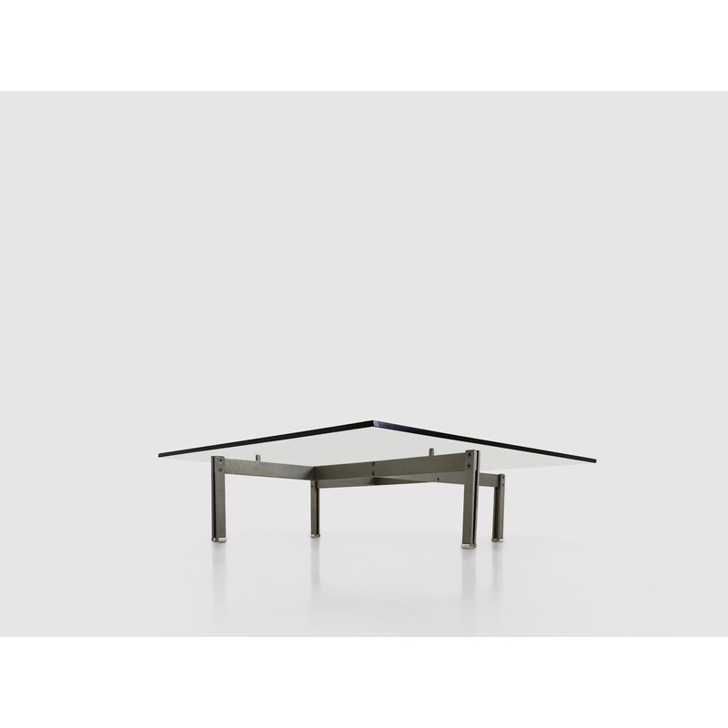 Vintage brushed steel and glass Onda coffee table by Giovanni Offredi for Saporiti, 1970s