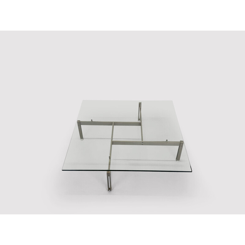 Vintage brushed steel and glass Onda coffee table by Giovanni Offredi for Saporiti, 1970s