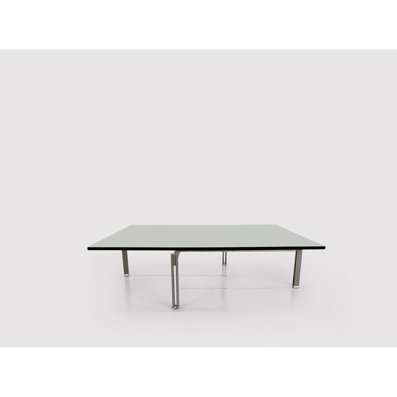 Vintage brushed steel and glass Onda coffee table by Giovanni Offredi for Saporiti, 1970s