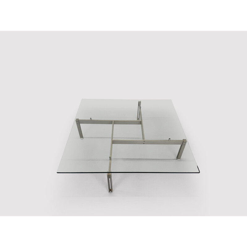 Vintage brushed steel and glass Onda coffee table by Giovanni Offredi for Saporiti, 1970s