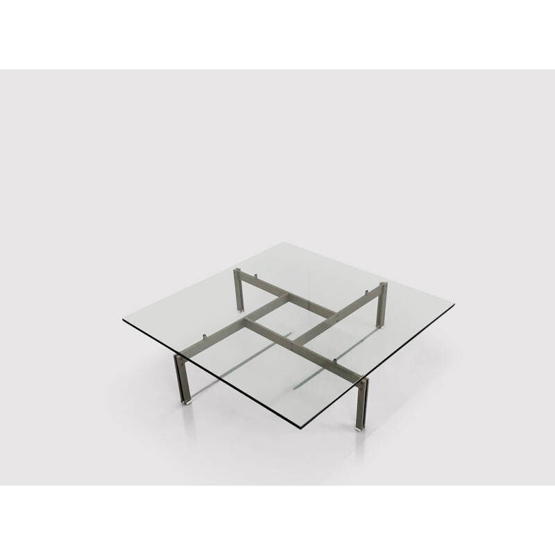 Vintage brushed steel and glass Onda coffee table by Giovanni Offredi for Saporiti, 1970s