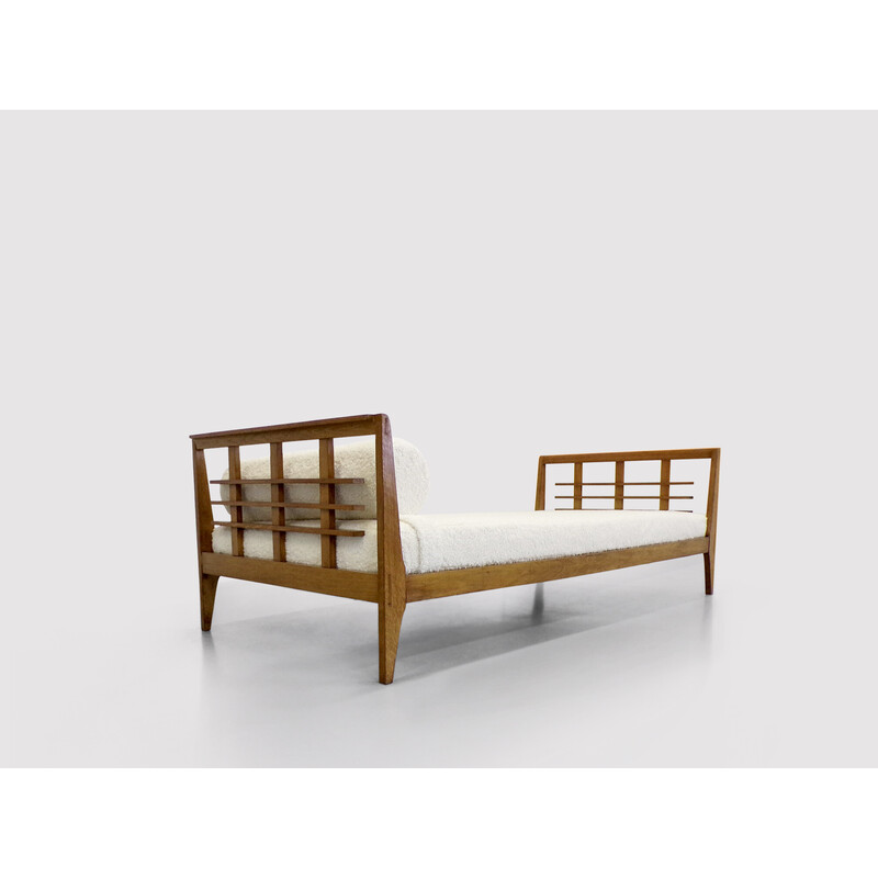 Vintage oakwood and fabric daybed by Rene Gabriel, 1950s