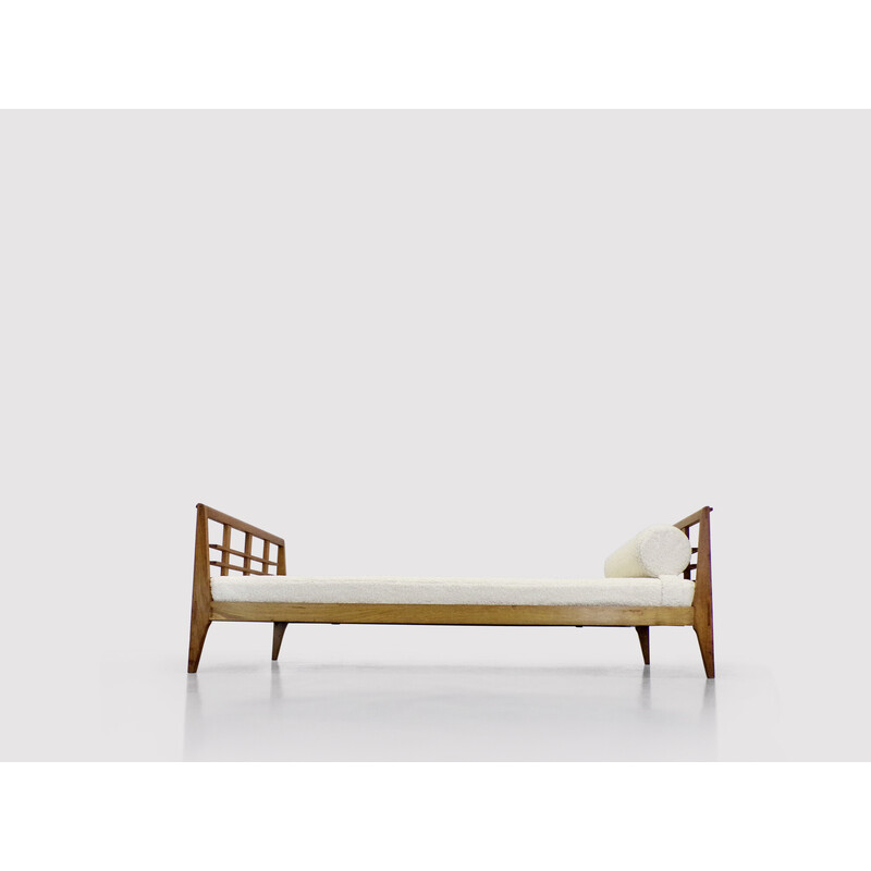 Vintage oakwood and fabric daybed by Rene Gabriel, 1950s