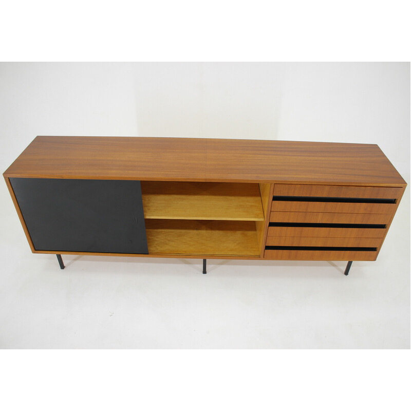 Vintage mahogany and black glass sideboard, Czechoslovakia 1970s