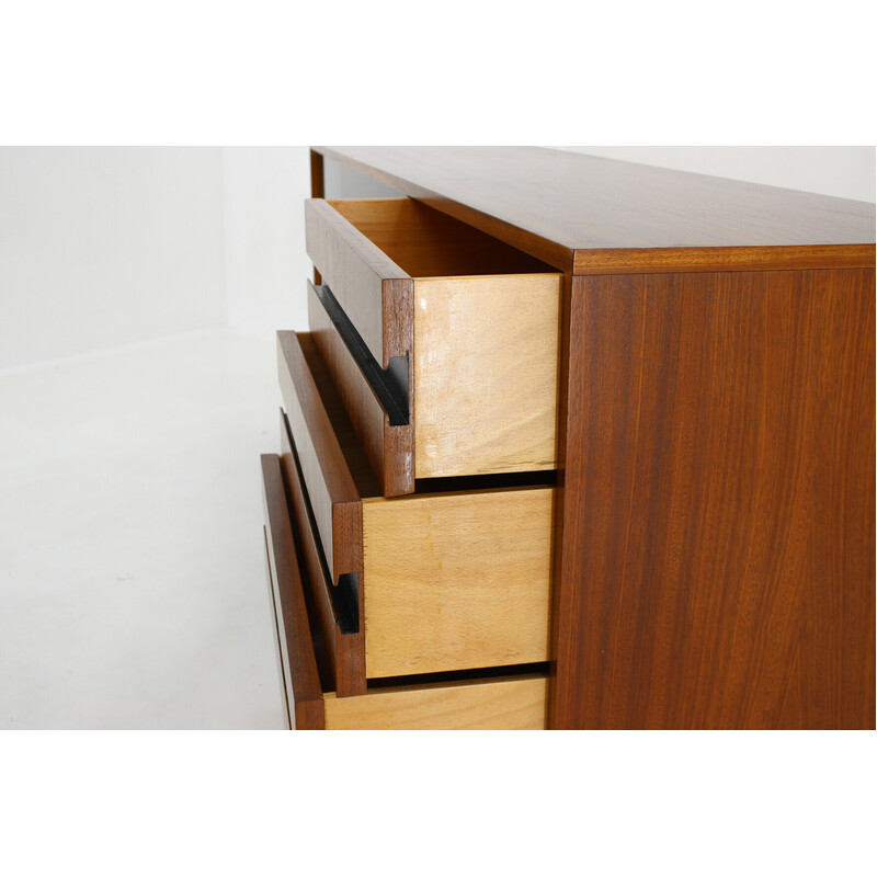 Vintage mahogany and black glass sideboard, Czechoslovakia 1970s