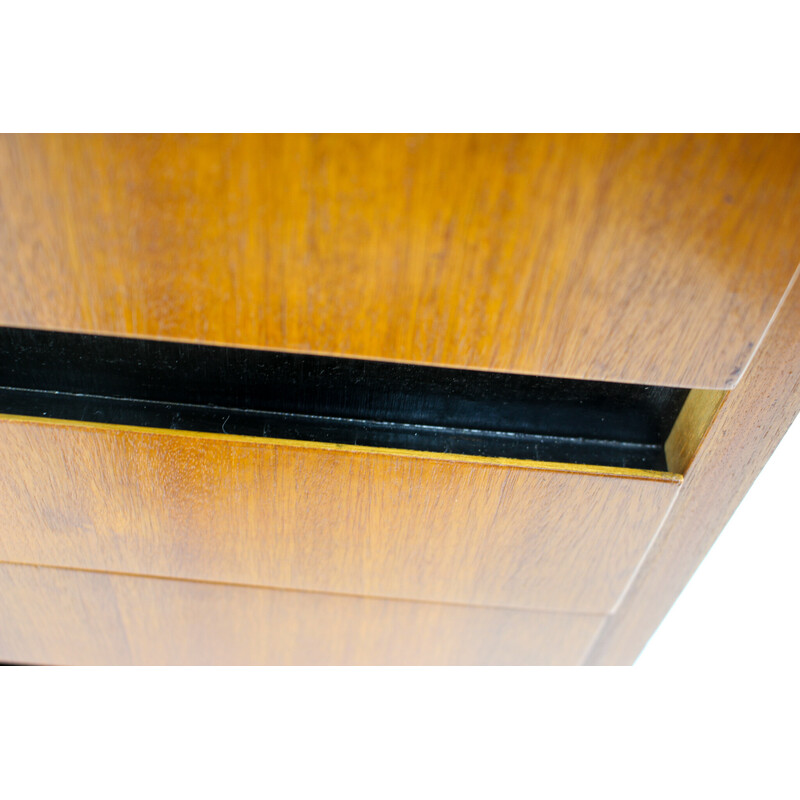 Credenza vintage in mogano e vetro nero, Cecoslovacchia, anni '70