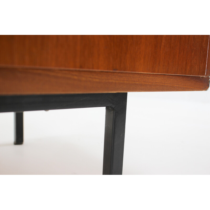 Vintage mahogany and black glass sideboard, Czechoslovakia 1970s