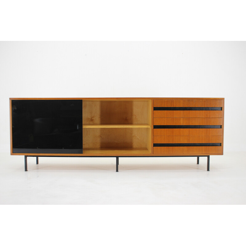 Vintage mahogany and black glass sideboard, Czechoslovakia 1970s