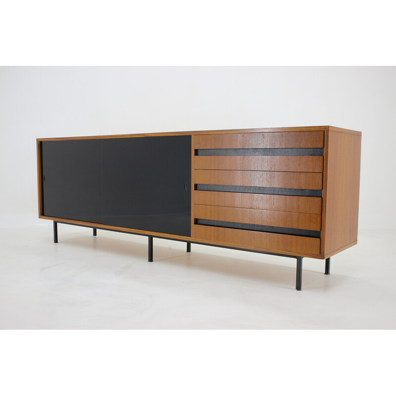 Vintage mahogany and black glass sideboard, Czechoslovakia 1970s