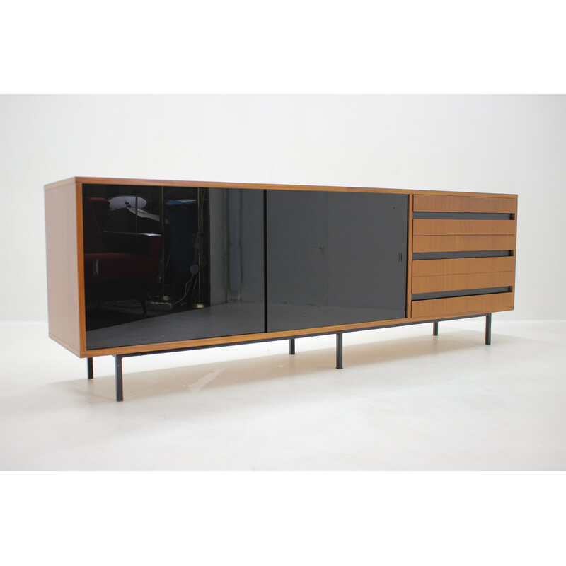 Vintage mahogany and black glass sideboard, Czechoslovakia 1970s