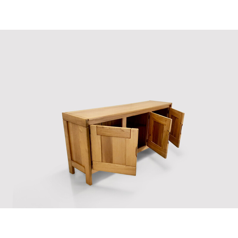 Vintage solid elmwood sideboard by Roland Haeusler for Maison Regain, 1970s