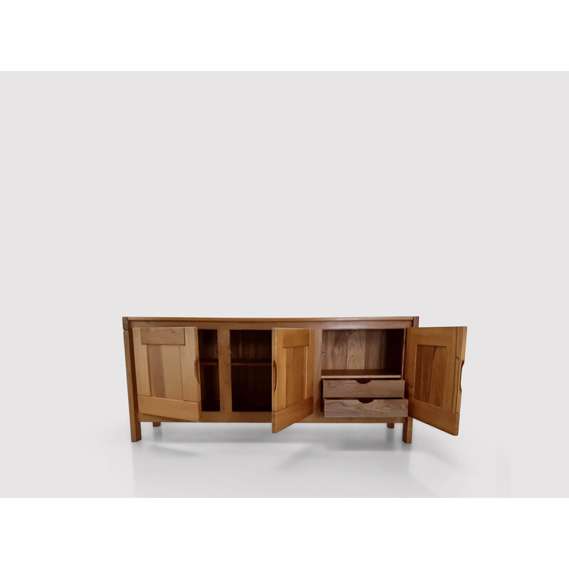 Vintage solid elmwood sideboard by Roland Haeusler for Maison Regain, 1970s