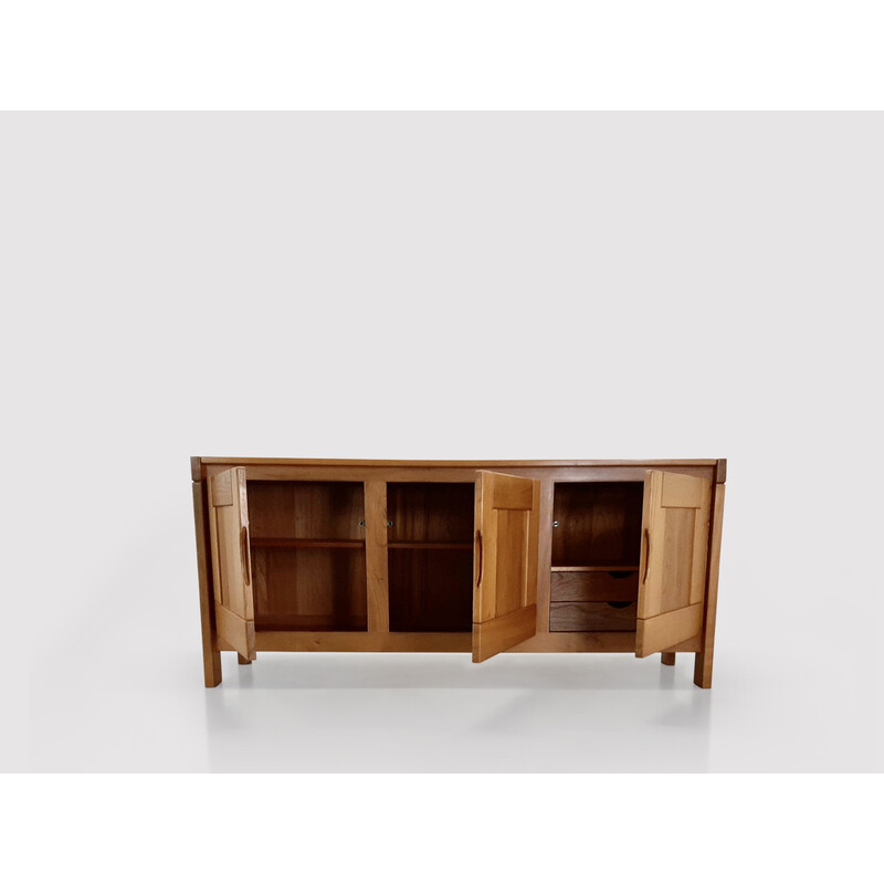 Vintage solid elmwood sideboard by Roland Haeusler for Maison Regain, 1970s