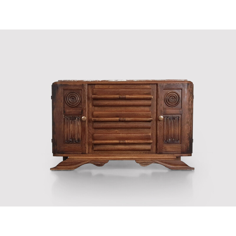 Mueble bar Art Decó de madera de roble y mármol, Francia años 30