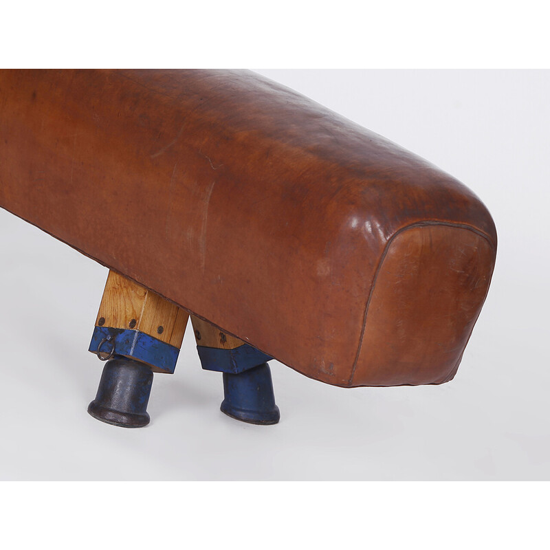 Vintage gymnastic leather pommel horse bench top, Czechoslovakia 1930s