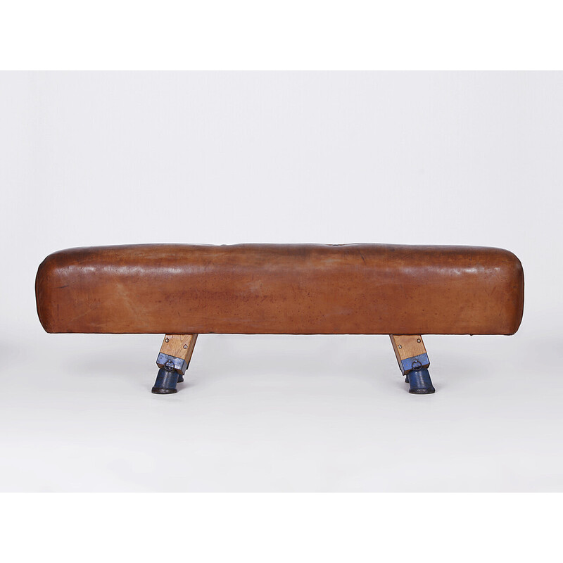Vintage gymnastic leather pommel horse bench top, Czechoslovakia 1930s
