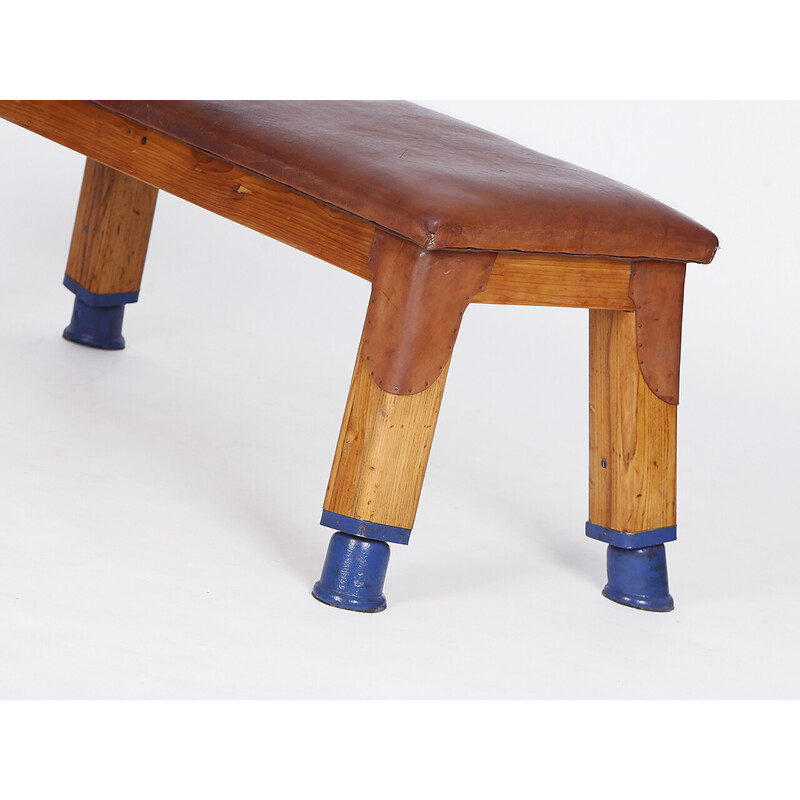 Vintage gymnastic leather pommel horse bench, 1930s