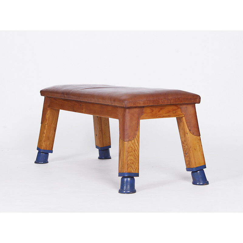 Vintage gymnastic leather pommel horse bench, 1930s