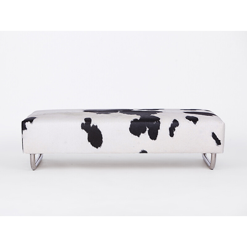 Vintage tubular steel and cow hide bench, Czech Republic 1940s