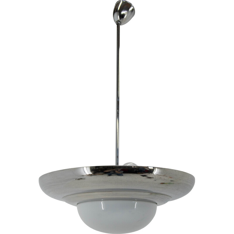 Vintage Ufo chandelier with opaline glass shade by Napako, 1940s