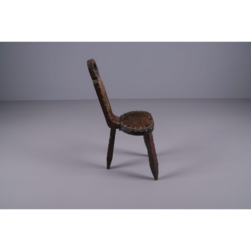 Vintage 3-legged Brutalist rustic sculptured chair, France 1960s